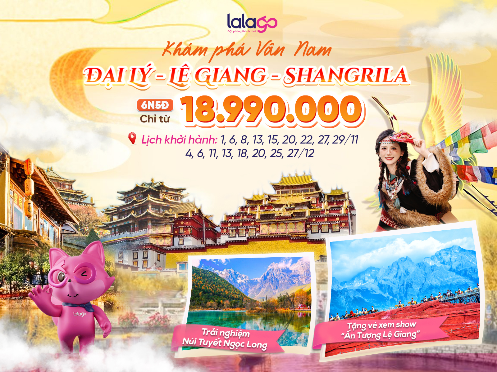 Tour TP. Hồ Chí Minh - Đại Lý - Lệ Giang - Shangrila | No Shopping | 6N5Đ