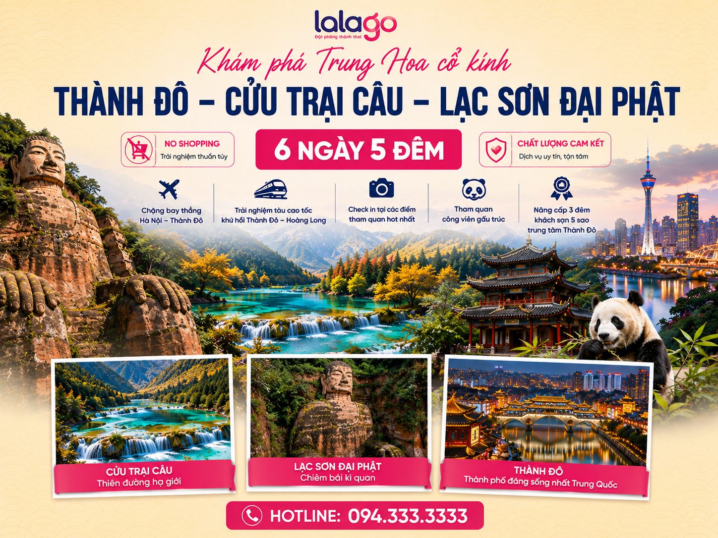 Tour Hà Nội - Thành Đô - Cửu Trại Câu - Lạc Sơn | No Shopping | 6N5Đ